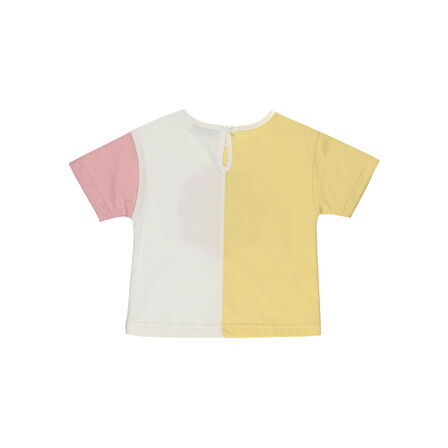 Panço Kız Çocuk Çiçek Desen Nakışlı T-shirt Sarı