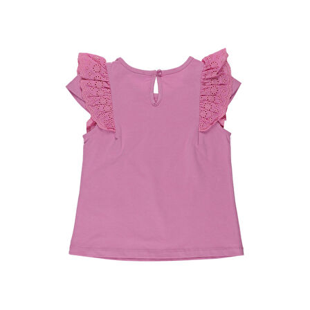 Panço Kız Çocuk Fırfır Detaylı T-Shirt Pembe