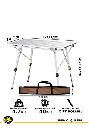 FUNKY CHAIRS Elite XL Alüminyum Teleskopik Ayaklı Kamp Piknik Masası - Gri