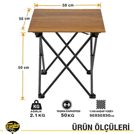 FUNKY CHAIRS Elegance Ceviz Desen Katlanabilir Kamp ve Piknik Masası 50x50x50cm