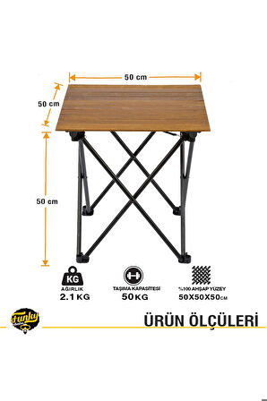 Elegance Ceviz Desen Katlanabilir Kamp ve Piknik Masası 50x50x50cm