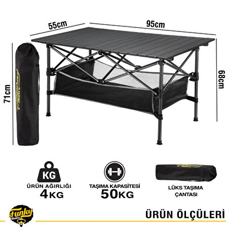 Funky Chairs Family Large Katlanabilir Alüminyum Kamp Masası - Siyah (95x55x68cm)