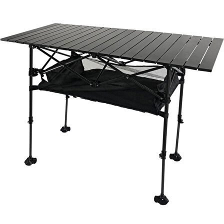 Funky Chairs Caravan Class Katlanabilir Teleskopik Ayaklı Alüminyum Kamp Masası (95x55x68-105cm) Siyah