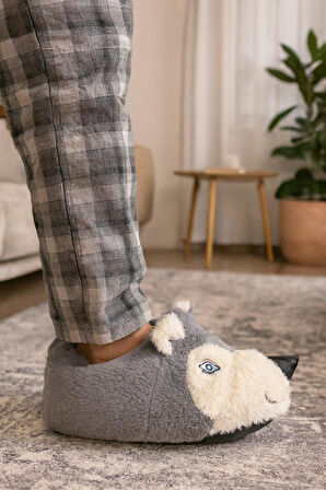 Kurt Figürlü Peluş Panduf Ev Pandufu Unisex Panduf