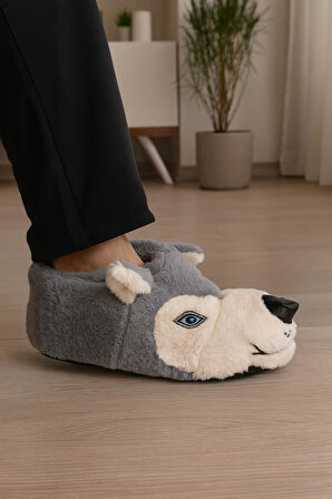 Kurt Figürlü Peluş Panduf Ev Pandufu Unisex Panduf