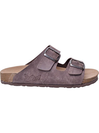 Fly Soft S903-002 Erkek İki Tokalı Mantar Tabanlı Yazlık Comfort Terlik Kahve