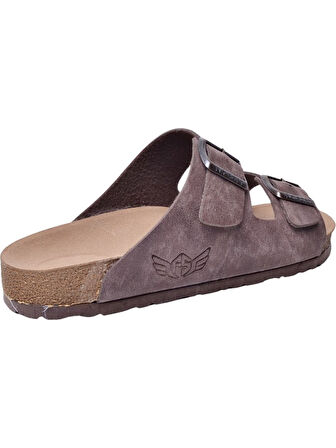 Fly Soft S903-002 Erkek İki Tokalı Mantar Tabanlı Yazlık Comfort Terlik Kahve