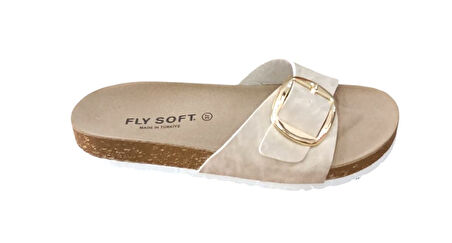 Fly Soft S042.020 Kadın Tek Tokalı Mantar Taban Yazlık Comfort Terlik Bej