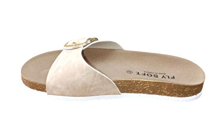 Fly Soft S042.020 Kadın Tek Tokalı Mantar Taban Yazlık Comfort Terlik Bej