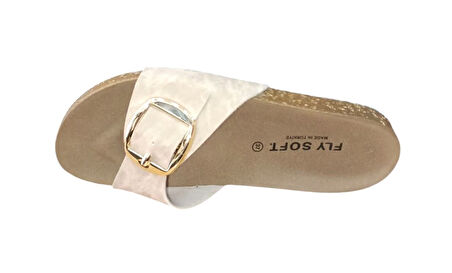 Fly Soft S042.020 Kadın Tek Tokalı Mantar Taban Yazlık Comfort Terlik Bej