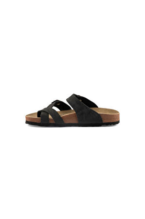 Fly Soft S042.031 Kadın Parmak Arası Çift Tokalı Mantar Taban Comfort Terlik Siyah