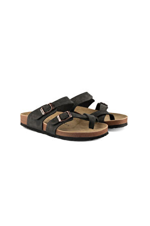 Fly Soft S042.031 Kadın Parmak Arası Çift Tokalı Mantar Taban Comfort Terlik Siyah