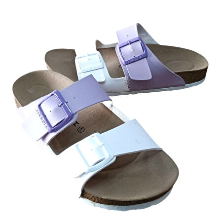 Fly Soft S902.060 Kadın İki Tokalı Comfort Terlik Beyaz - Lila