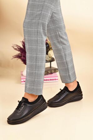  Kadın Siyah Cilt Günlük Rahat Ortopedik Kaymaz Taban Babet Ayakkabı