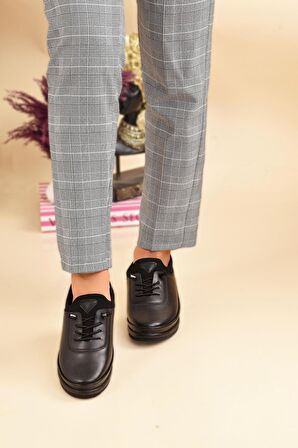  Kadın Siyah Cilt Günlük Rahat Ortopedik Kaymaz Taban Babet Ayakkabı