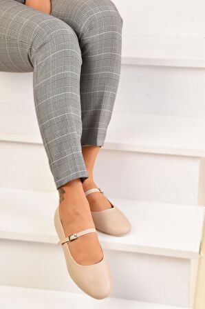  Kemer Bağlamalı Tokalı Kadın Babet Günlük Ayakkabı