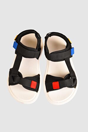 Unisex Step Renkli Cırtlı Rahat Düz Taban Spor Sandalet