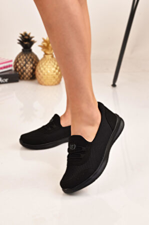  Kadın Siyah Bağcık Detaylı Anne Ayakkabısı Günlük Ayakkabı Babet