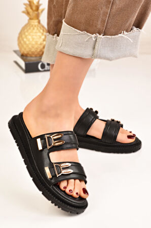 Tavşan Toka Ayrıntılı Düz Taban Kadın Terlik