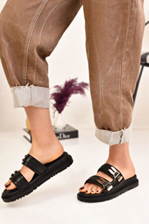 Tavşan Toka Ayrıntılı Düz Taban Kadın Terlik