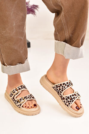 Kadın Siyah Çift Bantlı Gold Tokalı Yumuşak Tabanlı Rahat Terlik