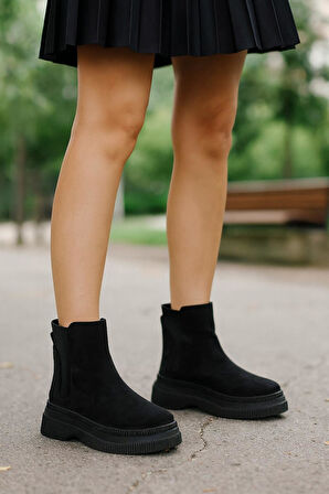 Kadın Süet Lastikli Detaylı Şık Kadın Bootie