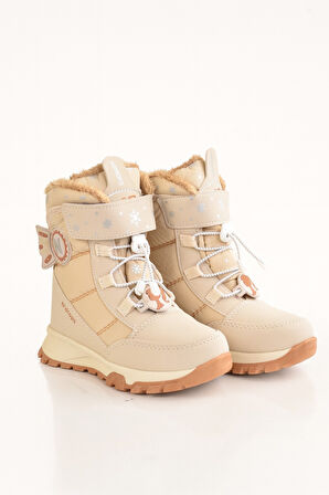 Dayanıklı, Su Geçirmez, Ortopedik, Cırtlı, Bej Kız Çocuk Kar Botu Ayakkabı
