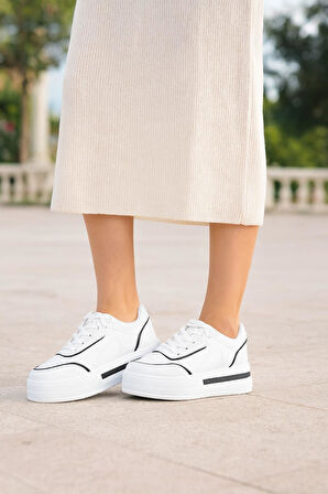 Kadın Günlük Yüksek Taşlı Taban Rahat Kalıp Yürüyüş ve Ortopedik Spor Ayakkabı Bej