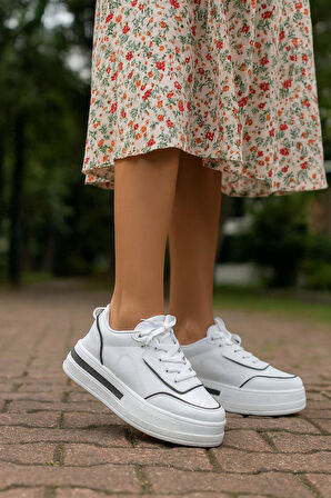 Kadın Günlük Yüksek Taşlı Taban Rahat Kalıp Yürüyüş ve Ortopedik Spor Ayakkabı Bej