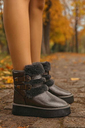 Çift Tokalı KalınTaban Kadın Bot