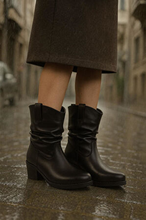 Kalın Topuklu Cilt/Süet  Kadın Bot & Bootie 