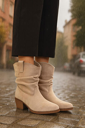 Kalın Topuklu Cilt/Süet  Kadın Bot & Bootie 