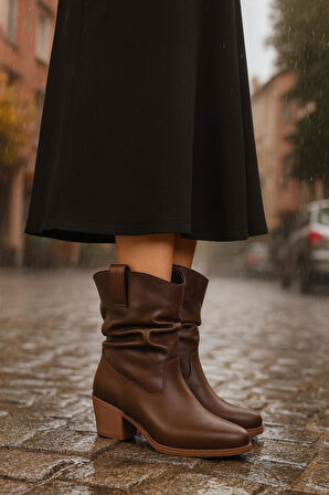 Kalın Topuklu Cilt/Süet  Kadın Bot & Bootie 