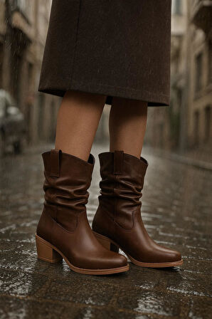 Kalın Topuklu Cilt/Süet  Kadın Bot & Bootie 