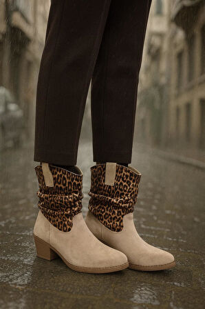 Kalın Topuklu Cilt/Süet  Kadın Bot & Bootie 