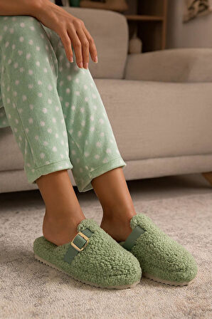 Kadın Tokalı Havlu Kışlık Kadın Terlik