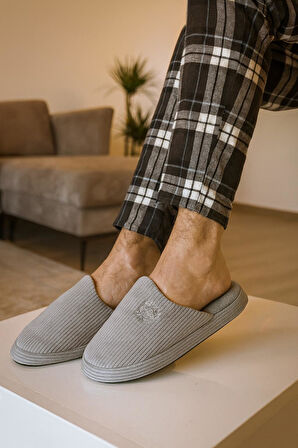 Unisex Nakışlı Kadife Fitilli Desen Rahat Yumuşak Tabanlı İçi Kürklü Terlik