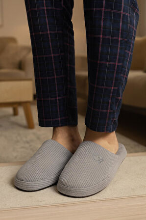 Unisex Nakışlı Kadife Fitilli Desen Rahat Yumuşak Tabanlı İçi Kürklü Terlik