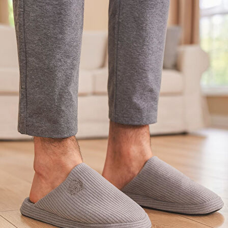 Unisex Nakışlı Kadife Fitilli Desen Rahat Yumuşak Tabanlı İçi Kürklü Terlik