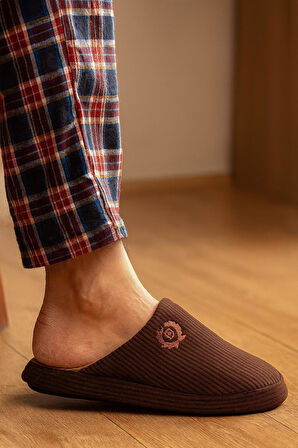 Unisex Nakışlı Kadife Fitilli Desen Rahat Yumuşak Tabanlı İçi Kürklü Terlik