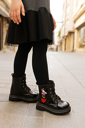 Ortopedik Bağcıklı Fermuarlı Kız Çocuk Bot Ayakkabı Siyah Kız Çocuk Bot