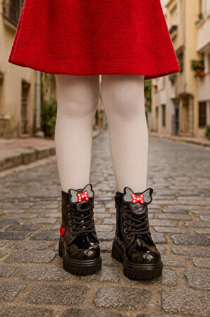 Ortopedik Bağcıklı Fermuarlı Kız Çocuk Bot Ayakkabı Siyah Kız Çocuk Bot