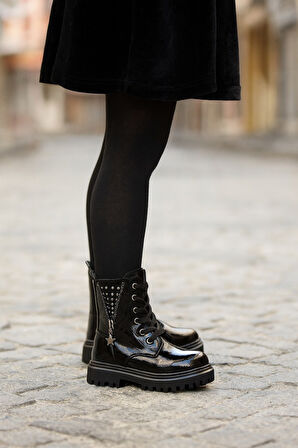 Ortopedik Bağcıklı Fermuarlı Kız Çocuk Bot Ayakkabı Siyah Kız Çocuk Bot