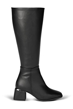 Kadın Topuk Detaylı Yandan Fermuarlı  Uzun Çizme
