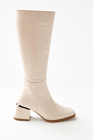 Kadın Topuk Detaylı Yandan Fermuarlı  Uzun Çizme