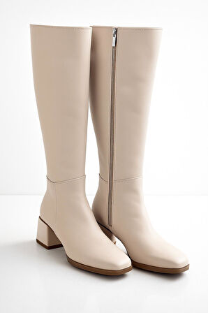 Kadın Topuk Detaylı Yandan Fermuarlı  Uzun Çizme