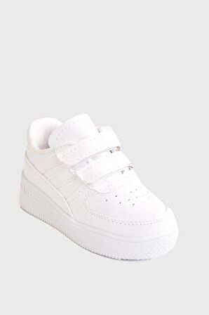 Günlük Unisex Çocuk Şeritli Beyaz Sneaker Cırtlı Hafif Rahat Spor Ayakkabı