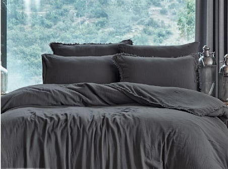 Dantela Shine Plain Antracit Çift Kişilik Müslin Nevresim Takımı