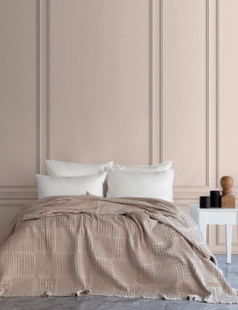 Denzy %100 Pamuk Waffle Yatak Örtüsü & Pike 240x260 Cm Bej