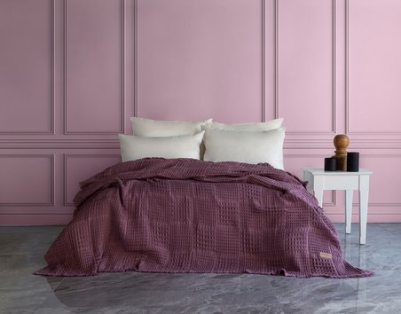 Denzy %100 Pamuk Waffle Yatak Örtüsü & Pike 240x260 Cm Mürdüm